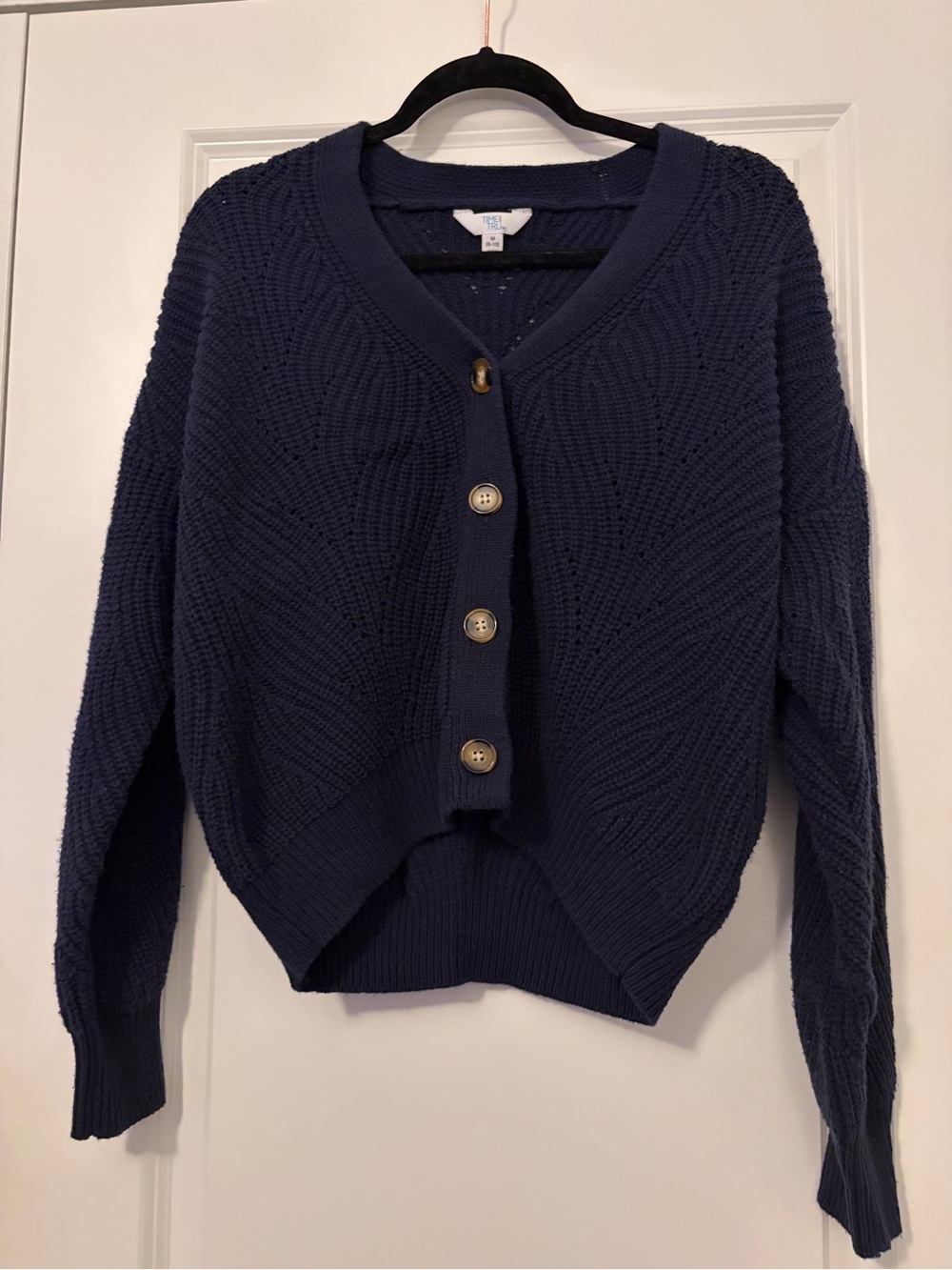 Time and Tru Navy Knit Button-Front Cardigan